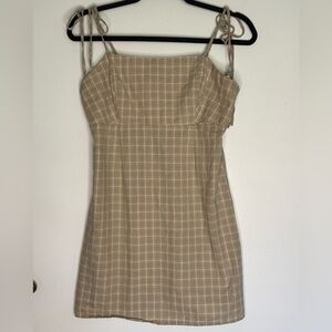 Kendall + Kylie Tan Gingham Tie Spaghetti Straps Mini Dress Size M Summer